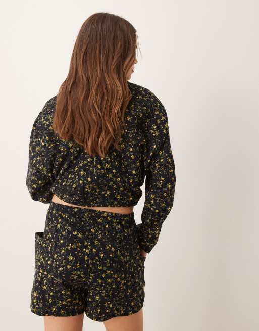 Free People Intimately FP printed satin pajama set in black, 3 of 4