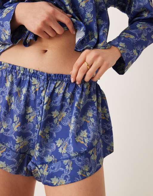 Free People Intimately FP printed satin pajama set in blue, 2 of 4