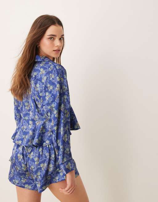 Free People Intimately FP printed satin pajama set in blue, 3 of 4