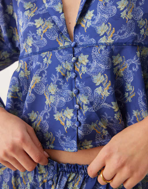 Free People Intimately FP printed satin pajama set in blue, 4 of 4