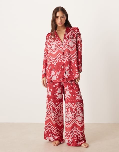 Free People Intimately FP pyjamasset med tryck i körsbärsprint - röd - view 1