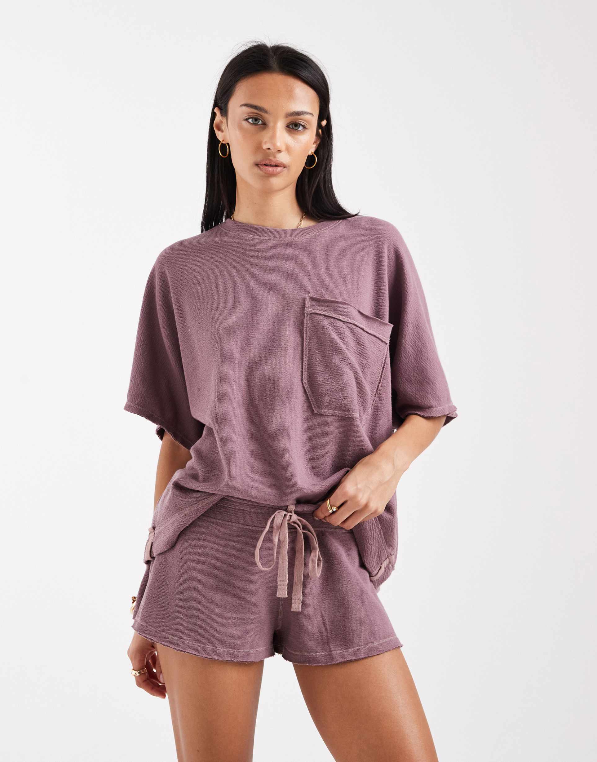 free people intimately fp staycation boxy fit t-shirt in elderberry tea - part of a set