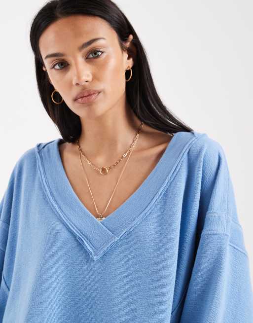 Free People Intimately FP staycation tröja med v-ringning i blissful blue set - MBLUE, 3 av 4