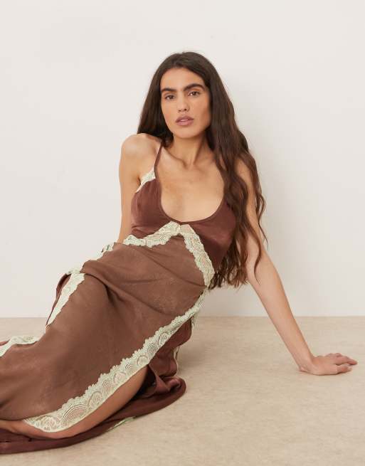 Free People Intimately FP Sweet Kind Of Love maxi slip dress in brown mink combo