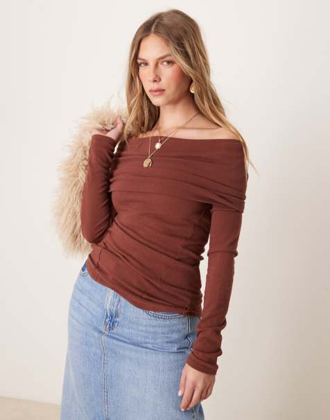 Free People iris foldover layering top in cocoa