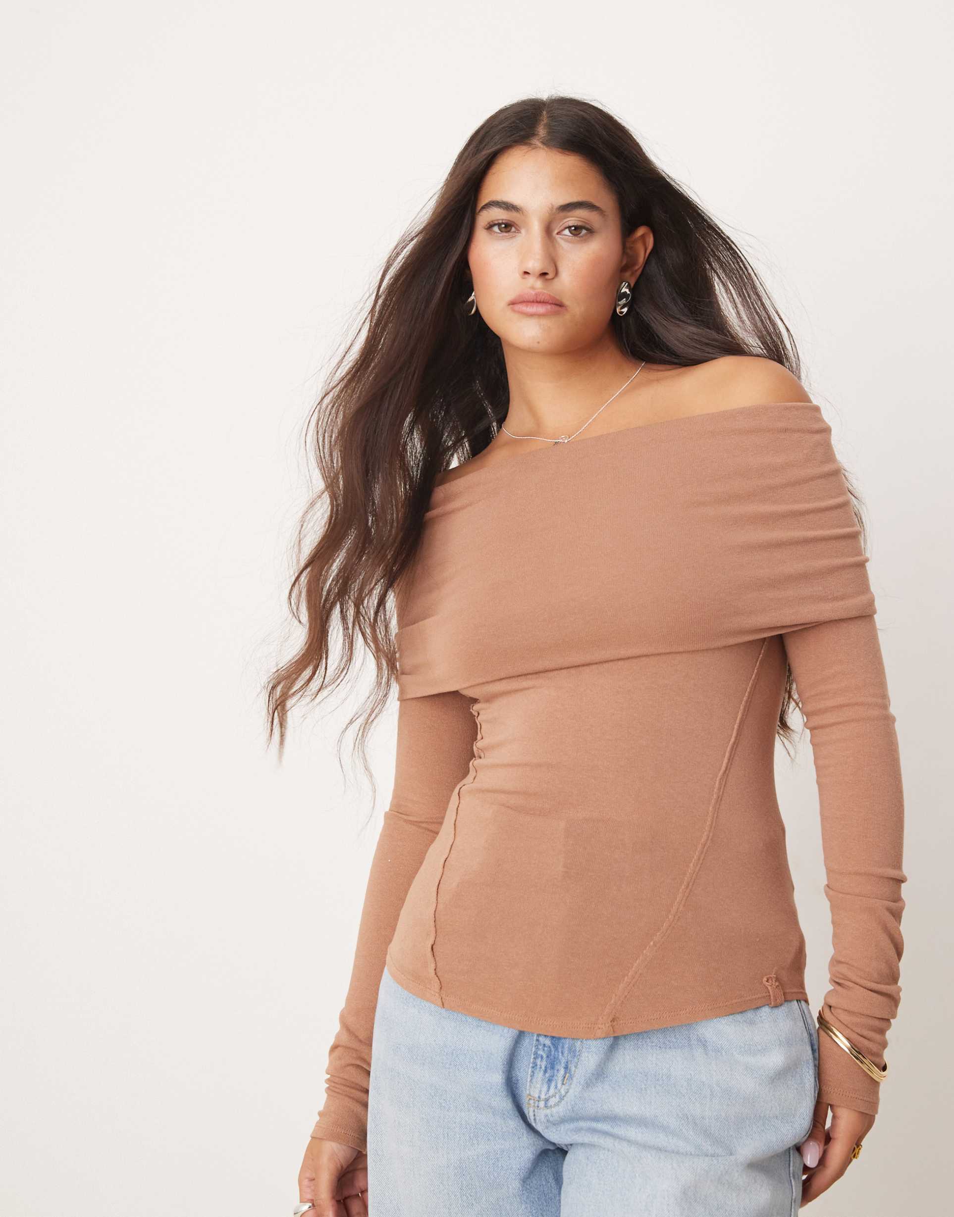 free people iris off-shoulder layering top in brown