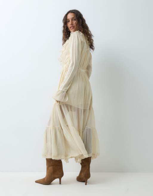 Free People Isla robe mi-longue bohème à volants couleur ivoire, 5 de 5