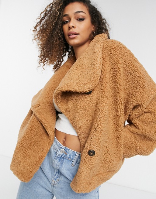 Free people izzy wrap teddy jacket in taupe