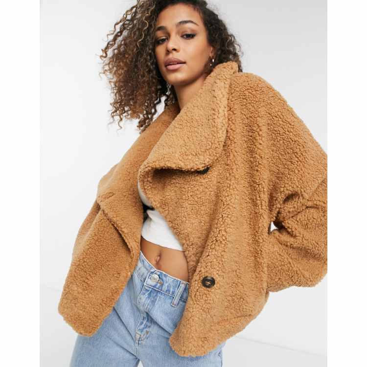 Free people izzy wrap teddy jacket in taupe | ASOS