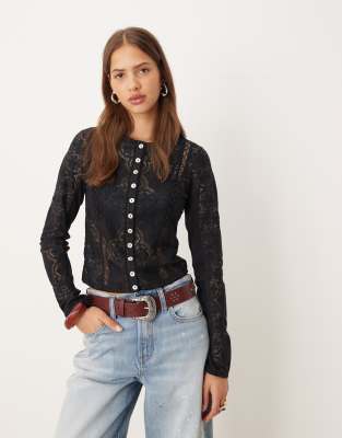 Free People Jae Knit Long Sleeve Button Up Top In Black