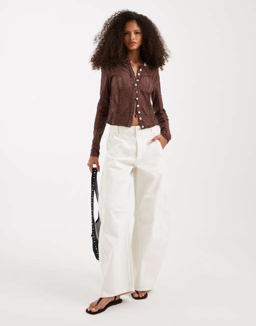 Free People – Jae – Langärmliges Strick-Shirt in der Farbe Sugar Almond, 2 von 4
