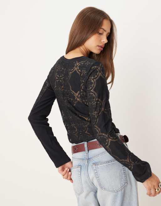 Free People - Jae - Top nero a maniche lunghe in maglia con bottoni, 4 di 4
