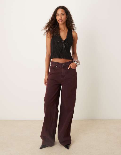 Free People Jaida embroidered lace up vest in black | ASOS