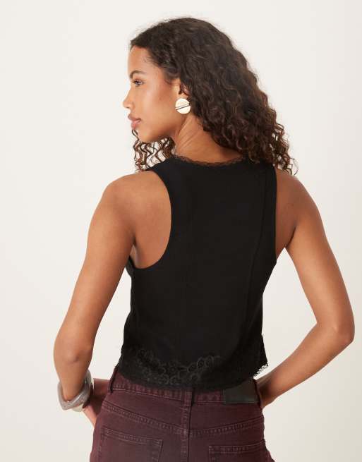 Free People Jaida embroidered lace up vest in black | ASOS
