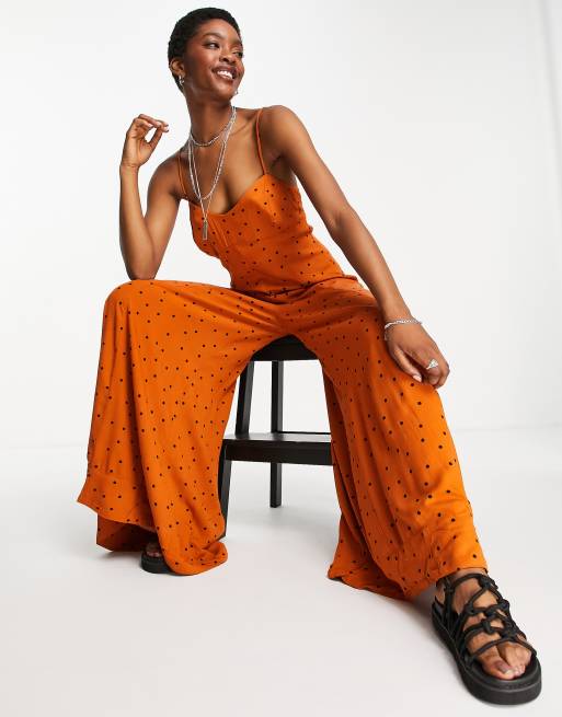 Orange wide cheap leg jumpsuit