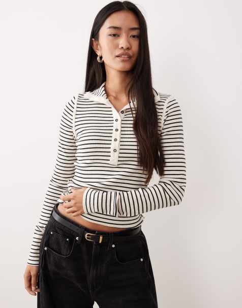 Free People – Jamie – Dwukolorowy zapinany na guziki top z długimi rękawami i dekoltem henley - view 1