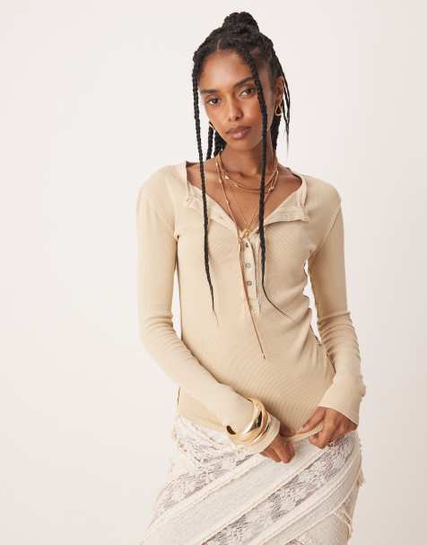 Free People Jamie henley button-down top in semolina - view 1