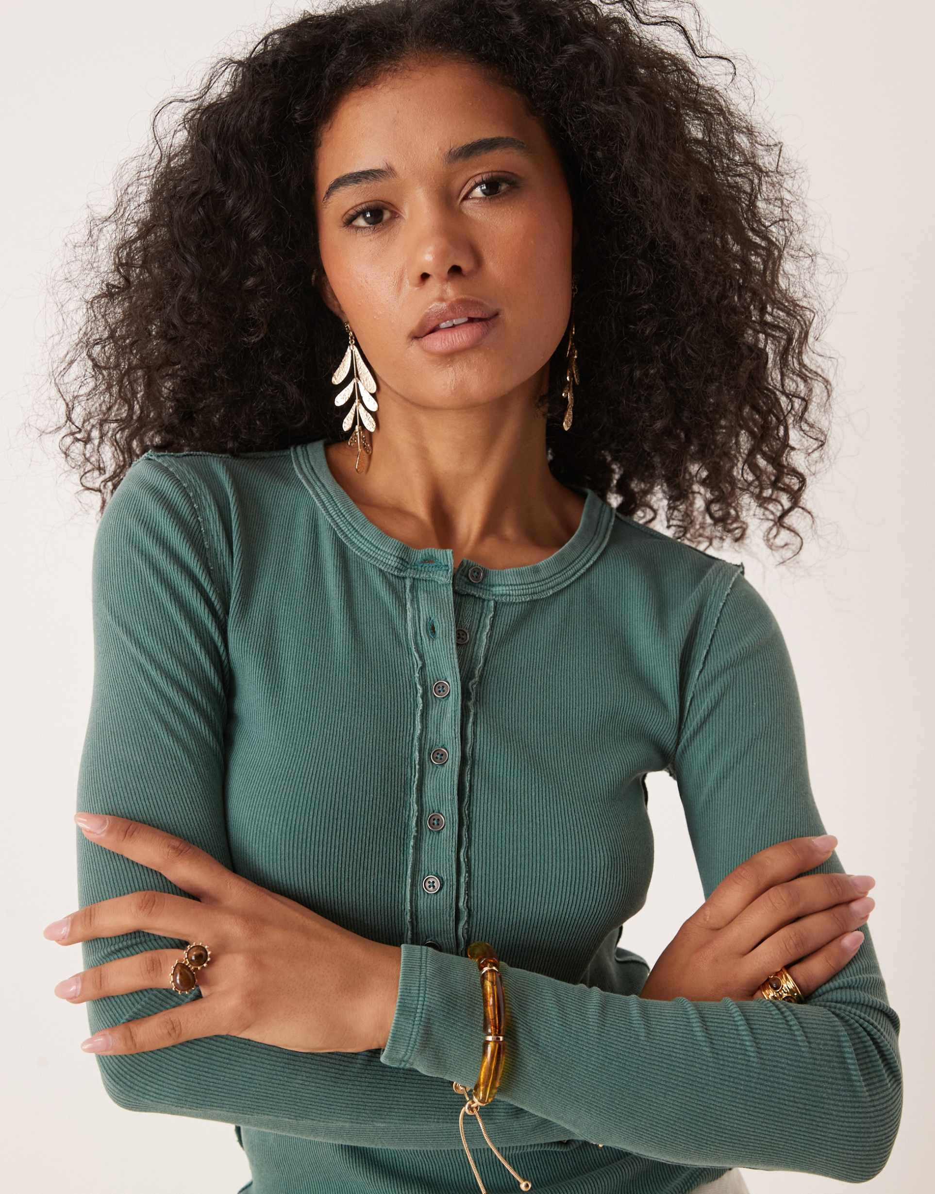 free people jamie henley button down top in uncut emerald