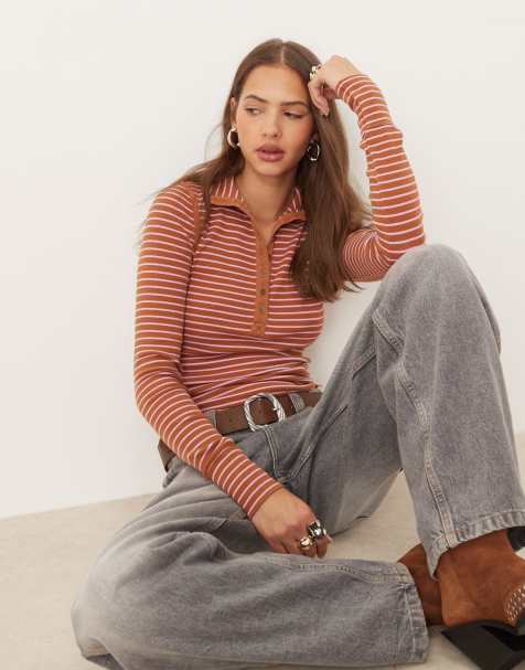 Free People Jamie Henley button up long sleeve top in cinnamon