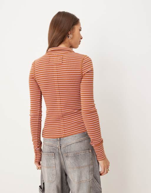 Free People Jamie Henley button-up long sleeve top in cinnamon, 3 of 4