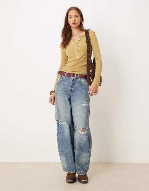Free People Jamie Henley button-up long sleeve top in dried
