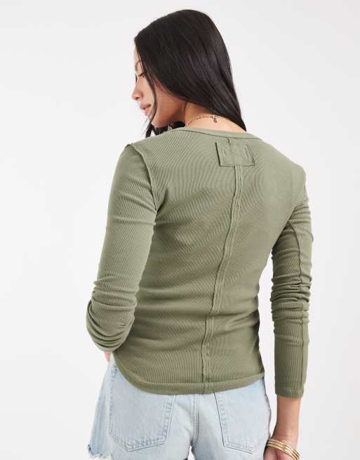 Free People jamie henley long sleeve top in olive, 3 of 4