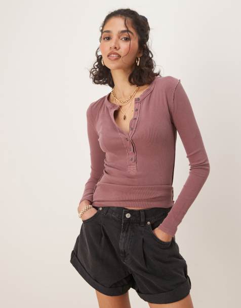 Free People jamie henley ribbed long sleeve top in red bark - view 1