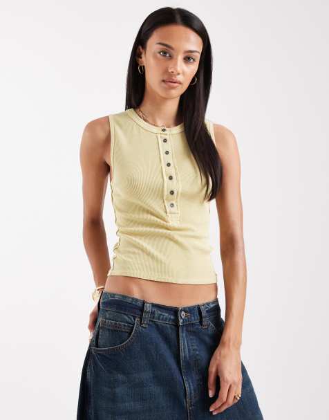 Free People - Jamie - Henley tanktop in Siciliaans geel - view 1