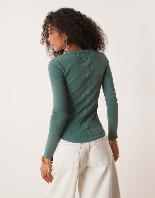 Free People - Jamie - Henley top met knoopsluiting in uncut smaragd, 4 van 4