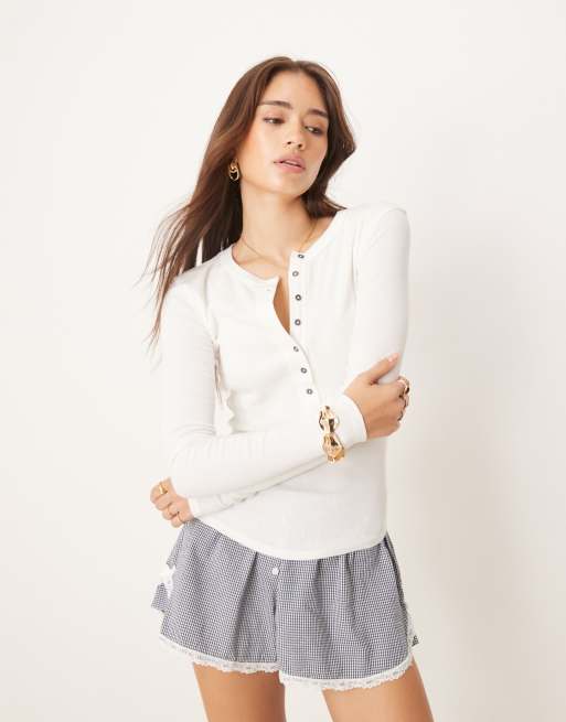 Free People – Jamie – Top henley zapinany na guziki w kolorze kości słoniowej
