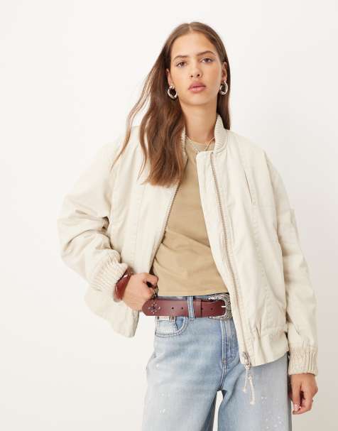 Free People Jax wash bomber jacket in almond - view 1