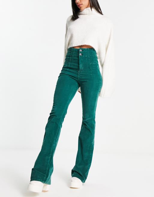 Jayde Cord Flare Jeans Army Green By FREE PEOPLE SIZE 25