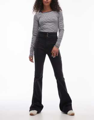 jayde high waist skinny denim flares in onyx black