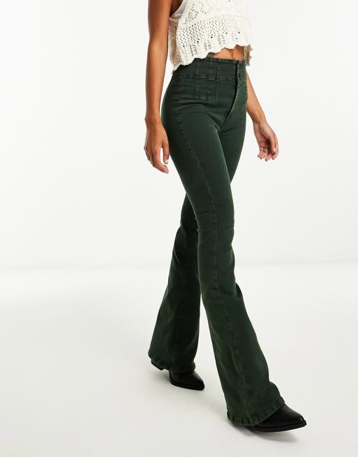 Free People - Jayde - Skinny denim flares in groen, 4 van 4