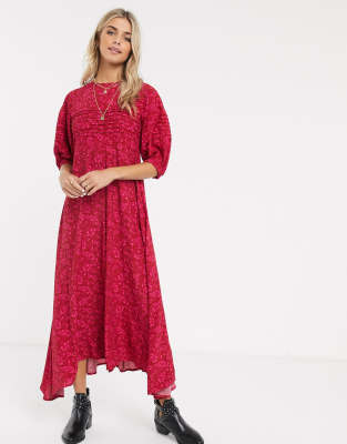 free people red midi dress