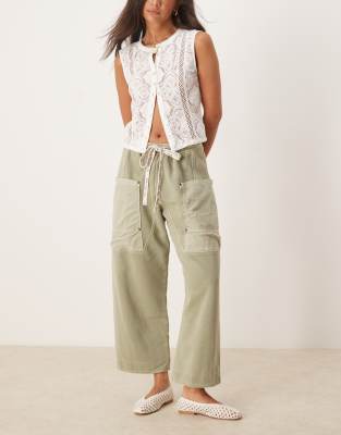 [Free People] Free People Jet Set knit pants pull on in oil green XL Oil green