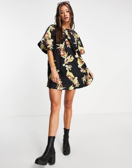Free People – Jodie – Tunikakleid mit Print in Schwarz