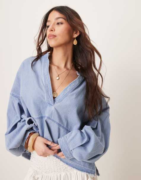 Free People jude denim pullover top in vintage indigo