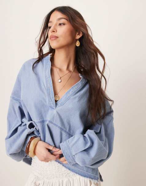 Free People jude denim pullover top in vintage indigo - view 1
