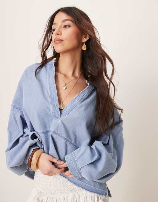 Free People – Jude – Vintageblå pullover i denim