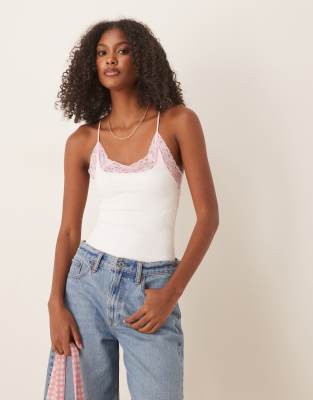 Free People jules seamless camisole top in white and pink - view 1