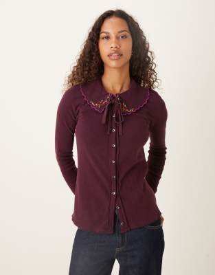 Free People Free People juniper long sleeve button down top in vintage grape-Red