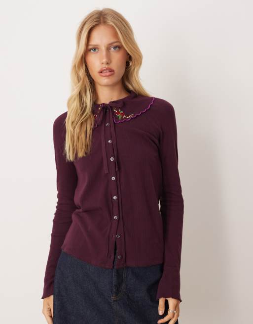 Free People Juniper long sleeve button down top in vintage grape
