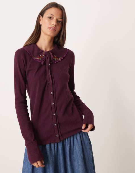 Free People juniper long sleeve button down top in vintage grape - view 1