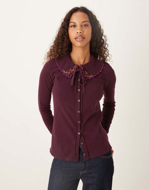Free People - Juniper - Top met lange mouwen en knoopsluiting in paars - view 1