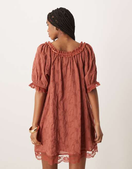 Free People – Juno – Kurzes Babydoll-Kleid mit Spitze in Canyon Sunset, 4 von 4