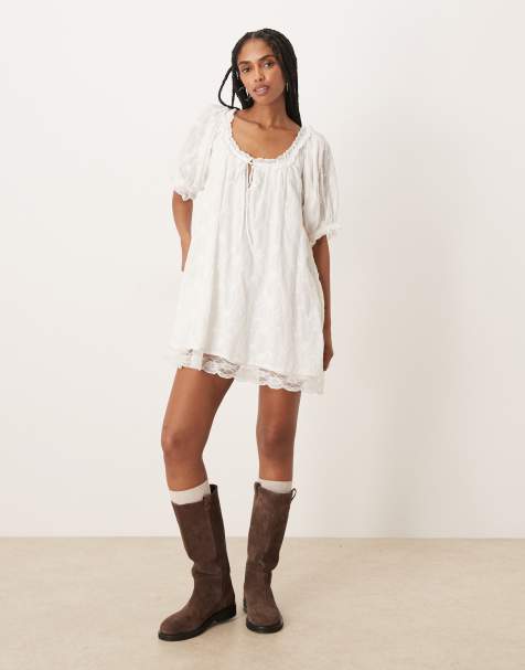 Free People juno mini lace babydoll dress in tea combo