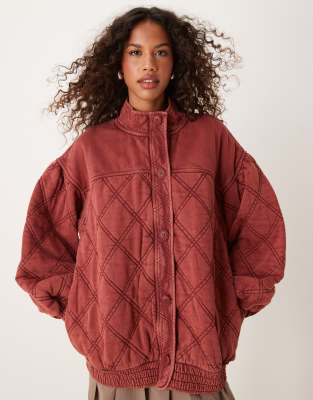 Free People Juno Quilted Jacket In Burgundy-red