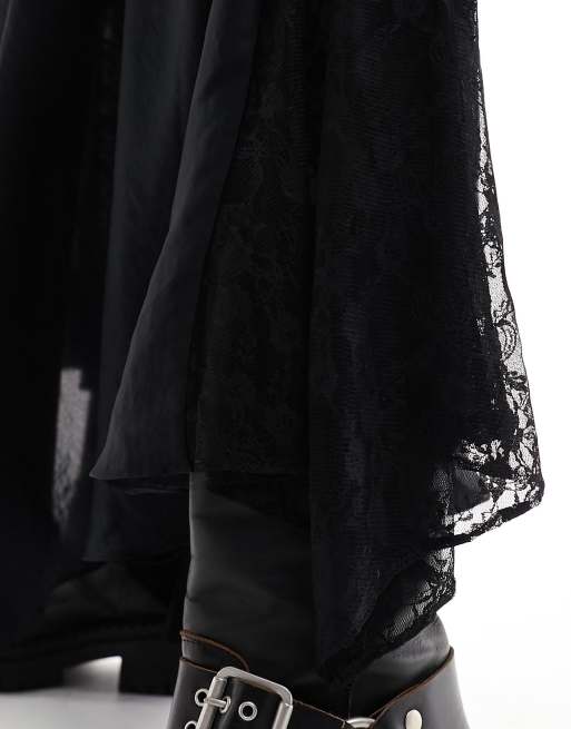 Free People - Jupe longue avec empiècement en dentelle - Noir, 2 de 5