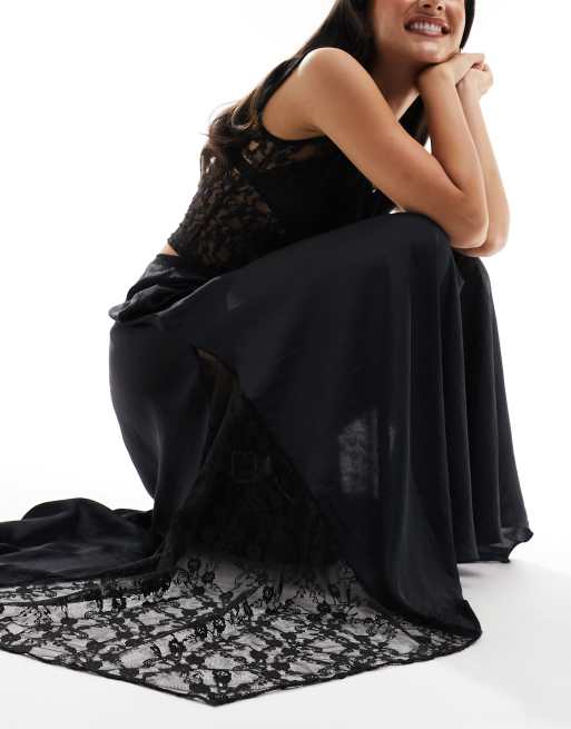 Free People - Jupe longue avec empiècement en dentelle - Noir, 4 de 5